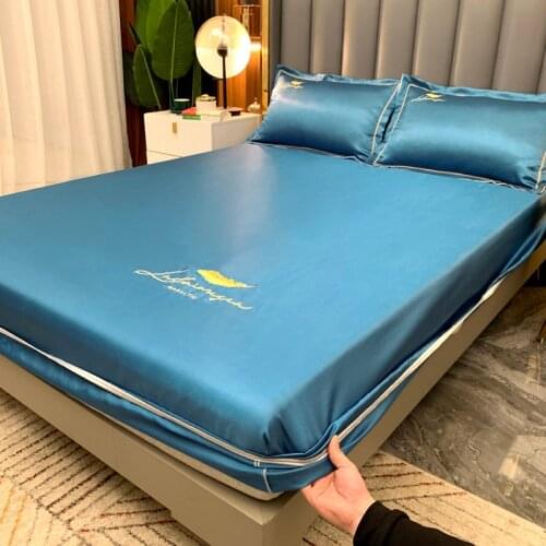 1pc Satin Fitted Sheet 180x200cm Solid color Mattress Cover Breathable Soft Summer Bed Sheet Set Wholesale(No Pillowcase)