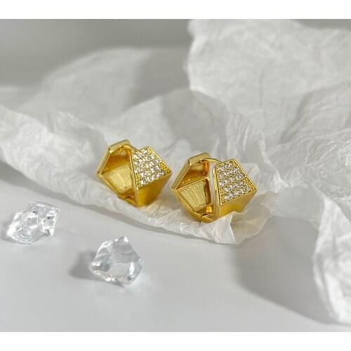 Monlansher Chunky Geometric Polygon Huggie Earrings Gold Color Copper Pave Zircon Hoop Earrings Minimalist Earrings Jewelry 2021