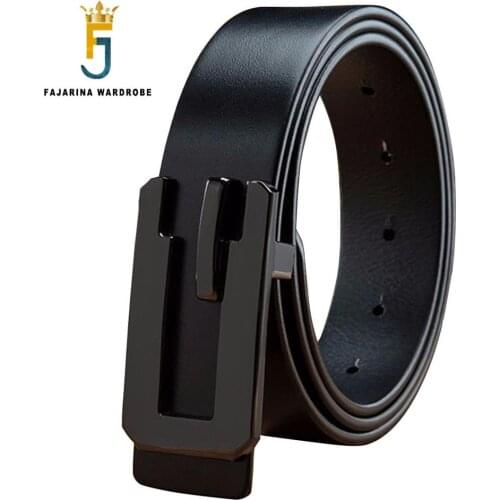 FAJARINA Unique Design Cow Skin Black Smooth Buckle Metal Belt Mens 100% Quality Cowhide Genuine Leather Belts Men N17FJ740