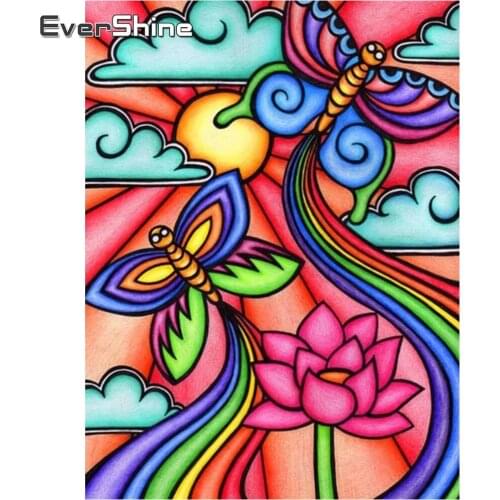 EverShine Diamond Painting Full Square Drill Butterfly Cross Stitch Kits Diamond Embroidery Cartoon Mosaic Kits Lotus Wall Decor