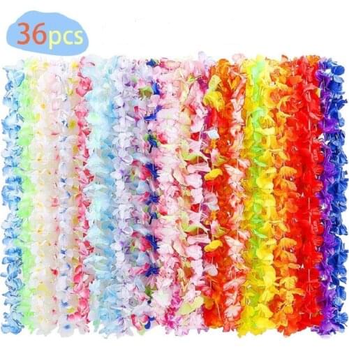 Artificial 36pcs Set Hawaiian Garland Necklace Hawaii Flowers Party Supplies Beach Fun Wreath Party DIY Decoration