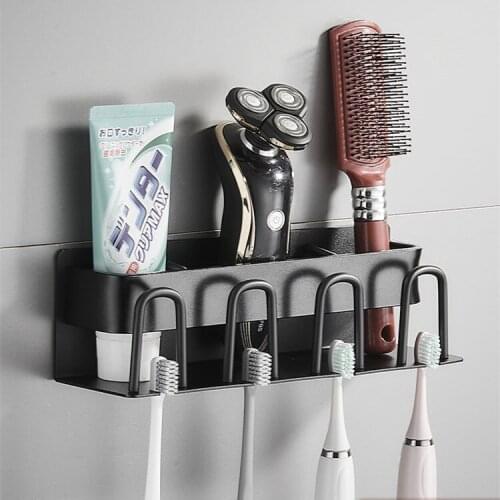 Wall Mounted Toothbrush Holder Bathroom Aluminium Alloy Storage Rack Punch-Free Mouthwash Cup Holder Electronic Toothpaste Rack