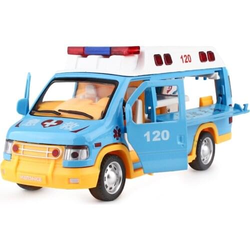 New 1:32 120 ambulance zinc alloy model,simulation childrens sound and light pull back medical rescue car model,free shipping
