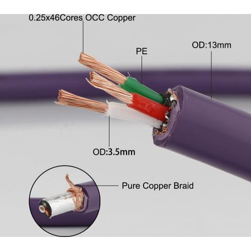 One Piece OCC Copper cable Hi-end AC power cable wire for DIY Audio power cord