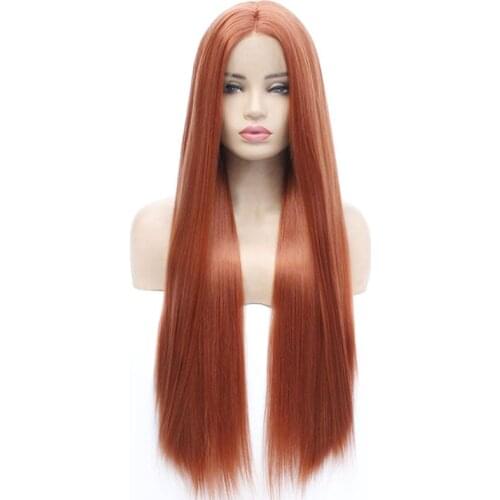 130#Orange Brown Blonde Soft Lace Wig Silky Straight Long Wigs for Black Women Heat Resistant Glueless Synthetic Lace Front Wigs