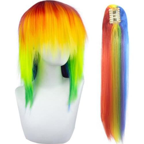 Anime My Little Pony Rainbow Dash Multi Color Synthetic Hair Cosplay Costume Wigs Heat Resistance Fiber