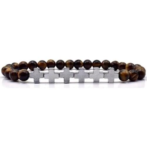 Cross 8mm bohemian multicolor Agate beads Chakra Reiki Buddha Yoga Bracelet elastic adjustable Volcanic Stone Bangles jhd3