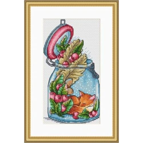 Popular Embroidery Fox in a Bottle Cross Stitch Patterns for Handkerchiefs with 100% Cotton Floss &Free Shipping for Home Decor