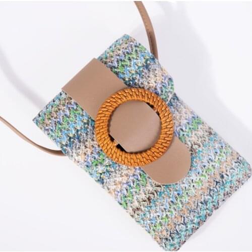 Simple Design Straw Crossbody Bag for Women 2021 Branded Luxury Summer Small Handbags Female Travel Phone Shoulder Bags Pocket