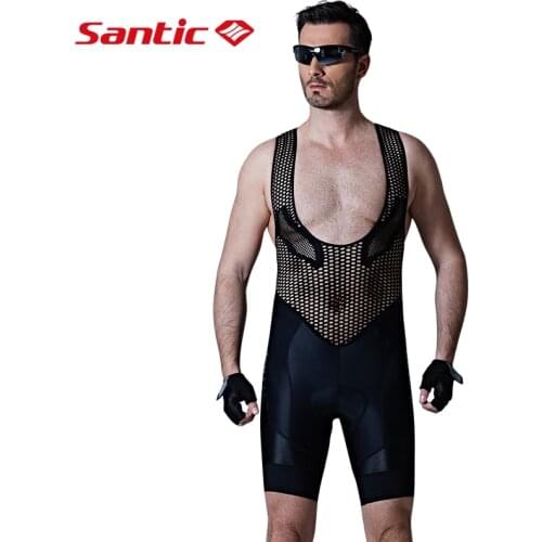 Santic Men Cycling Padded Bib Shorts Pro Fit Summer Italian Imported Fabric Cushion Pad Breathable Cycling Clothings M7C05094