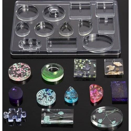 Silicone Casting Mold For DIY Resin Jewelry Pendants 12 Shapes Silicone Casting Mold Tools For Clay Epoxy Resin