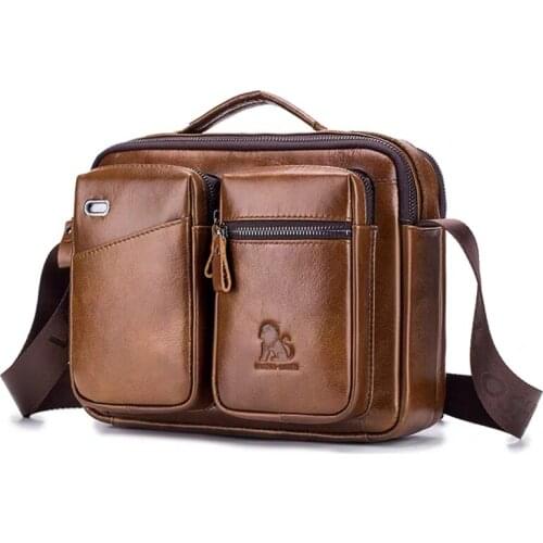 Man Vintage Brown Genuine Leather Business Handbags Men Casual Shoulder Crossbody Bag Male Briefcases Messenger Bags travel bag