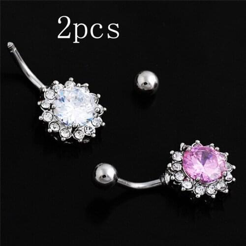 2pcs Flower 316L Steel Green Flower Crystal Navel Bars Belly Button Ring Navel Piercing Body Jewelry Ombligo Nombril