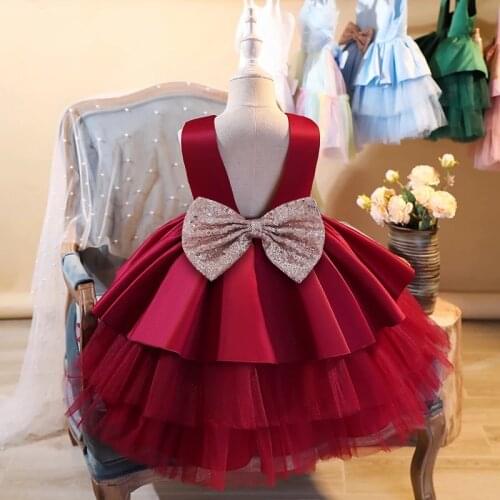 New 2021 Baby Girls Dress 1st Birthday Party Wedding Dress For Girl Tutu Princess Evening Dresses Kid Clothes Bow 0 to 5 Years