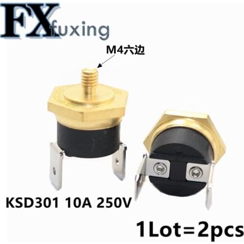 2PCS Normal Closed 10A 250V Temperature Switch Screw Cap KSD301 M4 40/45/50/55/60/65/70/75/80/85/90/100/110C/120/130 Degrees Hot