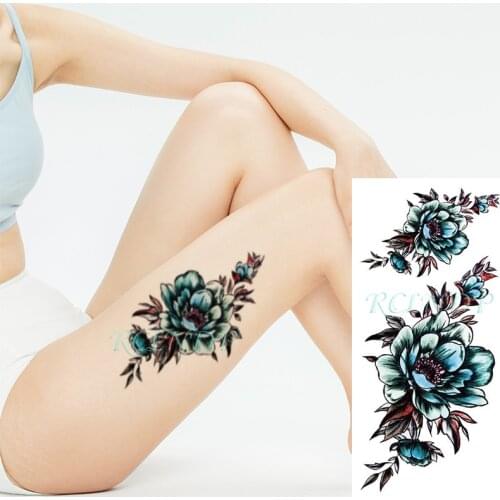 Waterproof Temporary Tattoo Sticker Fresh Blue Flower Leaf Plant Fake Tatoo Flash Tatto Arm Leg Body Art for Girl Women Men