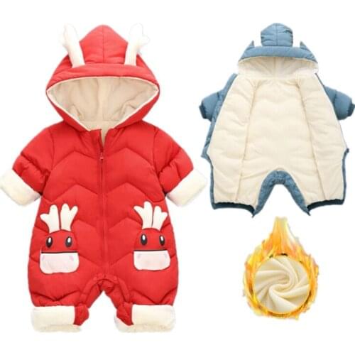 High-end Plus velvet Baby Autumn Winter Clothes Newborn Girls Overall Warm Romper For Infant Boys Jumpsuit Christmas Costume