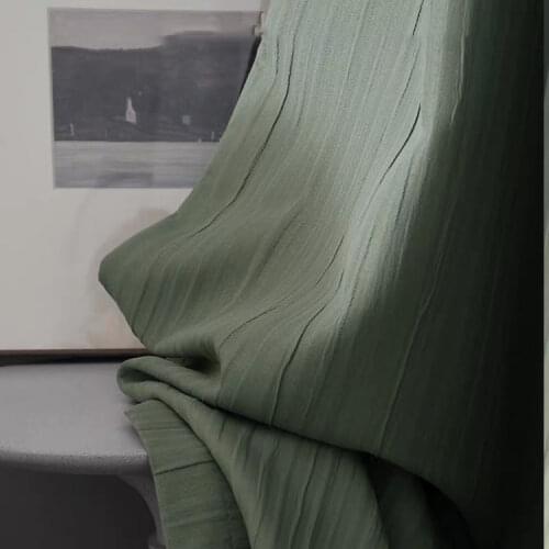Matcha Green Japanese Style Nordic Fresh Wrinkle Texture High Shading Living Room Bedroom Curtain High Temperature Setting