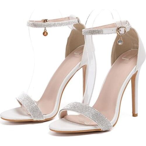 2021 summer new stiletto high heel banquet dress sandals female flash diamond custom large size white bridal wedding shoes