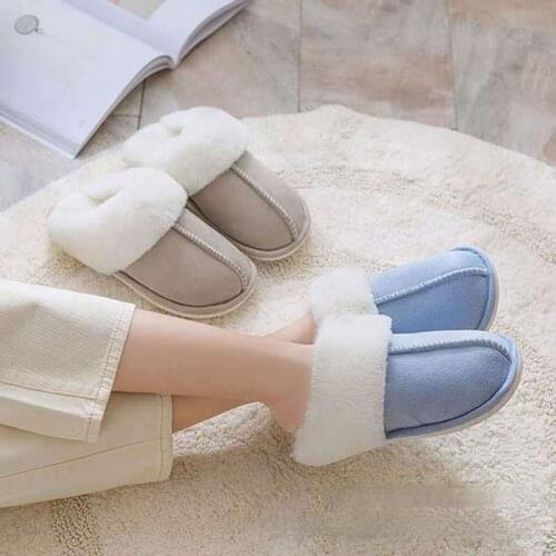 Women Home Slippers Warm Plush Fur Slides for Couple Flock Comfort Indoor Winter Shoes Woman Plus Size Ladies Furry Flip Flops