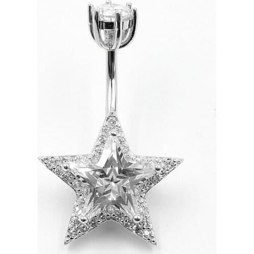 925 Sterling Silver Navel Rings star shape CZ Belly Piercing Body jewelry for women 1pcs