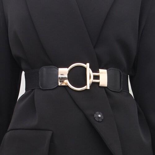 Black White Wide Elastic Belts For Women Lace Up Corset Belt Female Stretch Leather Waistband For Dress