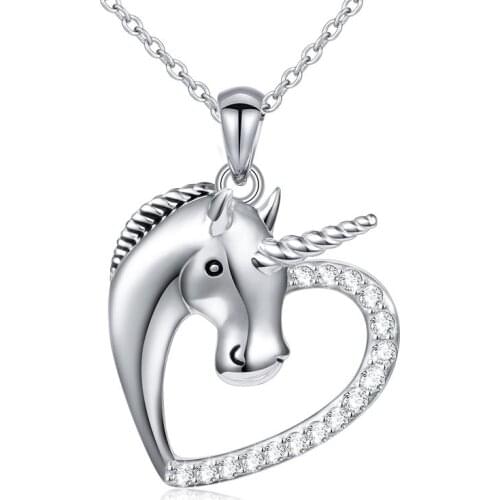 YSH New 100% 925 Sterling Silver Lucky Licorne Heart Pendant Necklace Woman fashion DIY jewelry Thanksgiving gifts Free shipping
