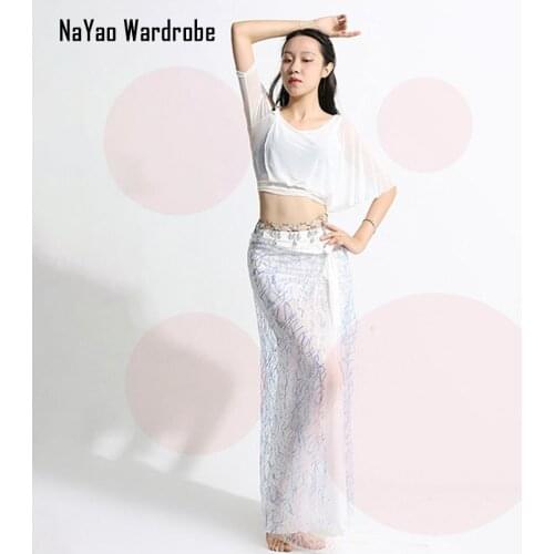 Short Sleeve Shoulder Hole Sexy Belly Dance Dress Women Tops Waist Chains Design Skirt Dancing costumes for Performamnce 58218