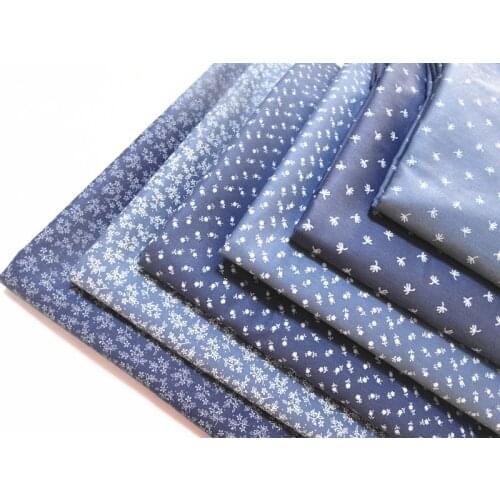 3pcs Denim color Dark Blue Floral Patchwork Cotton Fabric Fat Quarter Bundle Needlework Sewing Quilt fabric For Bag Baby Clothes