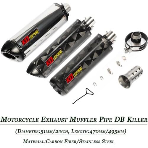 475mm 490mm Motorcycle Exhaust Muffler Tip Pipe Removable DB Killer for 38mm-51mm Enter Silencer Tubes Carbon Fiber System