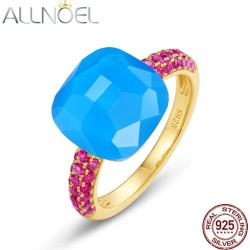 ALLNOEL 925 Sterling Silver Ring Rings for Women Candy Sweety Rings Natural Agate Red Corundum 2021 Gold Ring Size 6/7/8