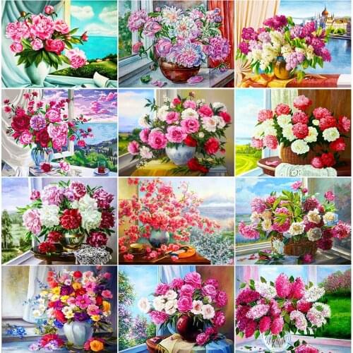 DOHAWIZS Diamond Painting Red Flower Mosaic Cross Stitch Kit 5D Diamond Painting Embroidery of Rhinestone Decoration Home Gift