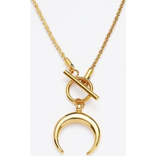 Amaiyllis 18k Gold OT Buckle Sparkling Clavicle Chain Necklace Handmade Horn Pendant Necklace Jewelry For Women