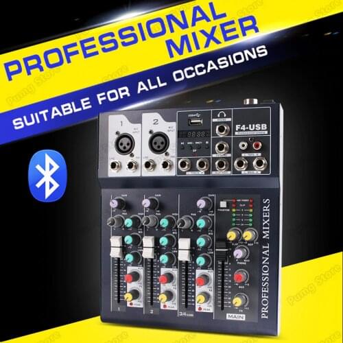 Bluetooth 4-channel digital mic DJ mixer home outdoor network stage performance equipment mixing mixer F4 supports usb karaoke