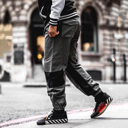 Four Seasons Loose Casual Streetwear Split Joint Multiple-pockets Mens Cargo Pants Mens Sweatpants