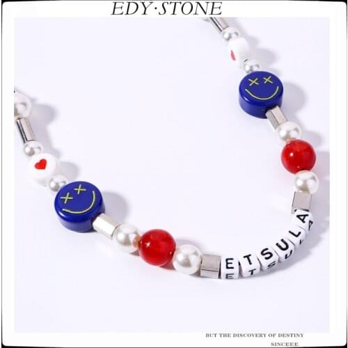 EDY 2021 New Hip Hop Punk Personality Necklace Pendant Fashion Butterfly Pearl Smiley Necklace For Men Women Girls Jewelry