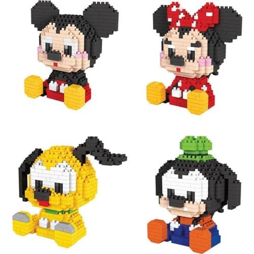 Disney Mickey Minnie Goofy Cartoon Action Figures Micro Building Blocks Diy Assembled Model Educational Toys for Children