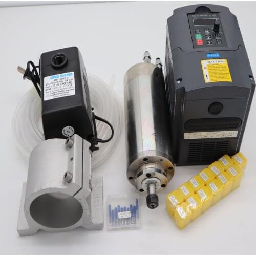 CNC milling spindle ER11 1.5KW water cooling spindle motor +1.5kw inverter+spindle support+water pump+water pipe+ collets+bits