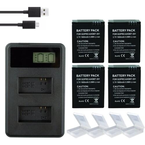 Go Pro Hero 3 3+ Battery 1600mAh AHDBT-301 go pro 3 bateria + LED Dual charger for Gopro hero3 Hero3+ Action camera accessories
