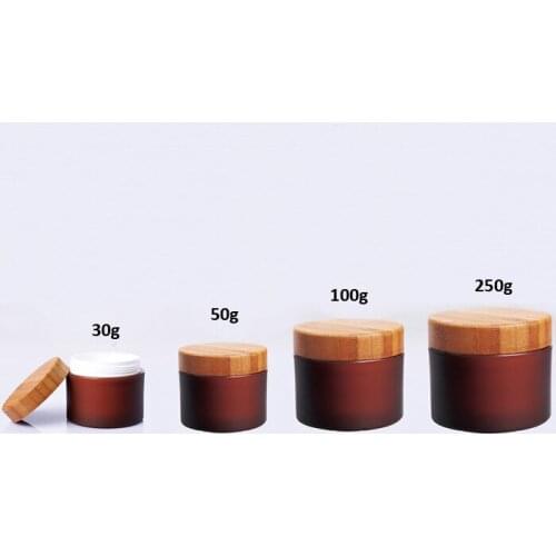 Hot sale 1oz 30G/50G 100g 250g matte amber plastic cream jar,cosmetic container,Cosmetic Jar bamboo lid plastic bottle container