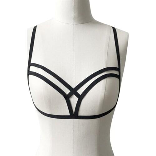 Gothic Bra Alluring Women Sexy Bandage Elastic Cage Strappy Bra Hollow Bra Bustier Crop Top