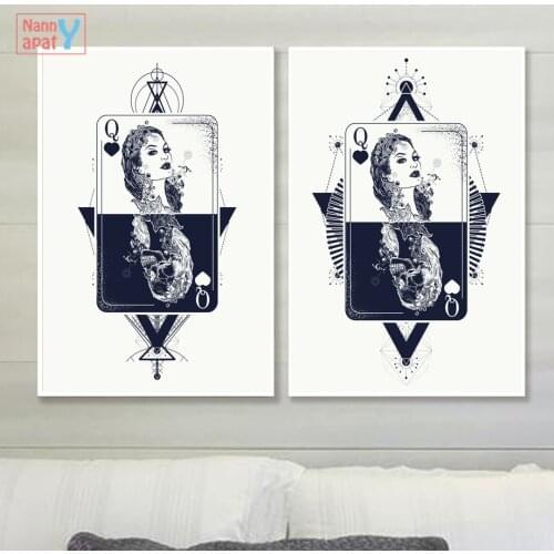 Playing Cards Abstract Poster Vintage Wall Art Canvas Painting Black White Beauty Poker Nordic Printed Pictures For Living Room