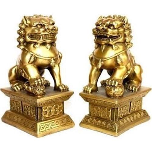 Chinese brass copper statue Foo Dogs Lions pair