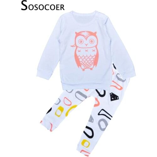 SOSOCOER Kids Clothing Set New 2017 Autumn Cartoon Animal Owl T Shirt+Graffiti Pants 2pcs Boys Girls Clothes Baby Clothing Sets