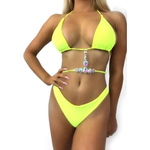 2PCS Womens Sequin Bling Crystal Diamond Push-up Bikini Set Swimsuit Swimwear