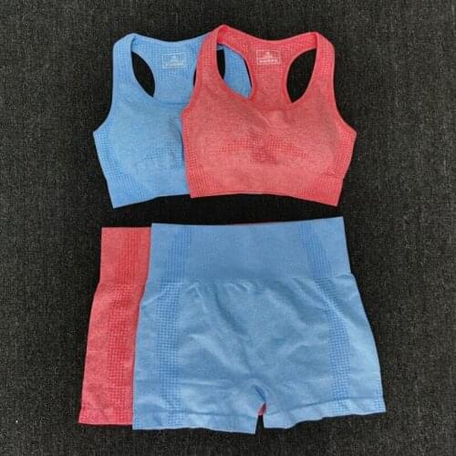 Two Piece Yoga suit Women Summer Seamless yoga set Fitness Sports Suits GYM Clothing Yoga bra High Waist shorts Workout Pants