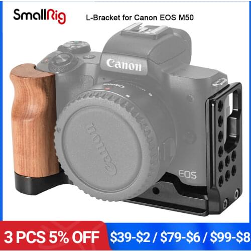 SmallRig M50 L Bracket Plate for Canon EOS M50 L Shaped Mounting Plate Quick Release L Plate With Wooden Handle - 2387