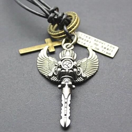 XiongHang Hot Sale Handmade Fashion Necklace Key Pendants Wings Leather Vintage Necklace For Men Necklace Women
