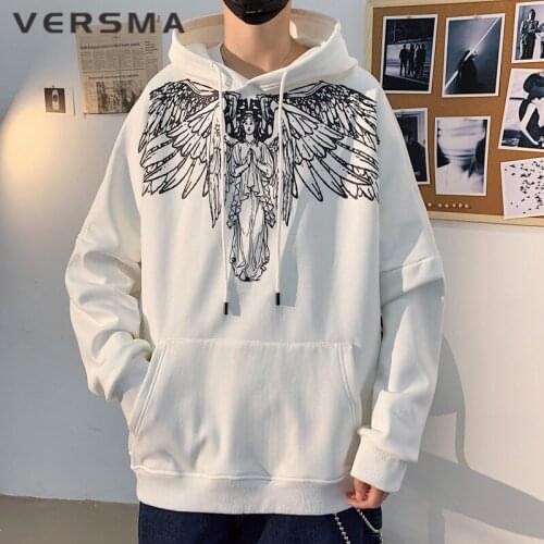 VERSMA Korean Style Vintage White Hoodie Sweatshirt Men Tracksuit Hip Hop Streetwear Men Unisex University Hoodie Couple Clothes