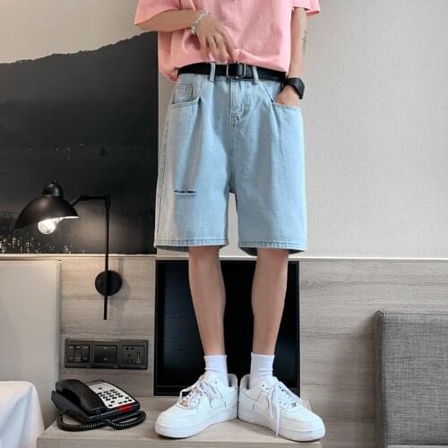2021 Summer Mens Jeans Shorts Casual Knee-length Short Pants Denim Washed Classic Ripped Hole Bottoms homme Streetwear Clothing